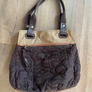 Fossil Key Per Brown Fabric & Canvas Brown Floral Print Shoulder Bag 13" x 14"!